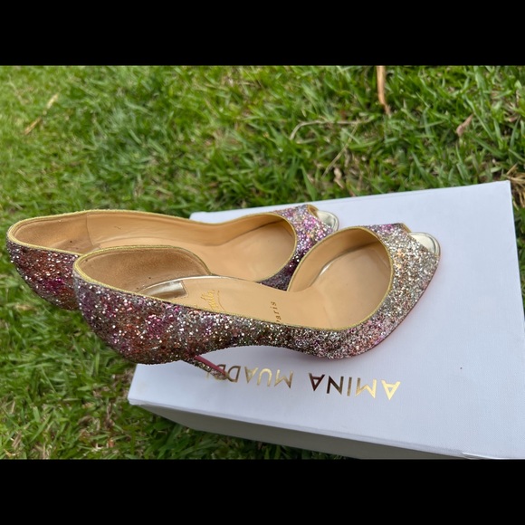 Christian Louboutin Demi You Glitter Peep Toe Pumps - Picture 9 of 16